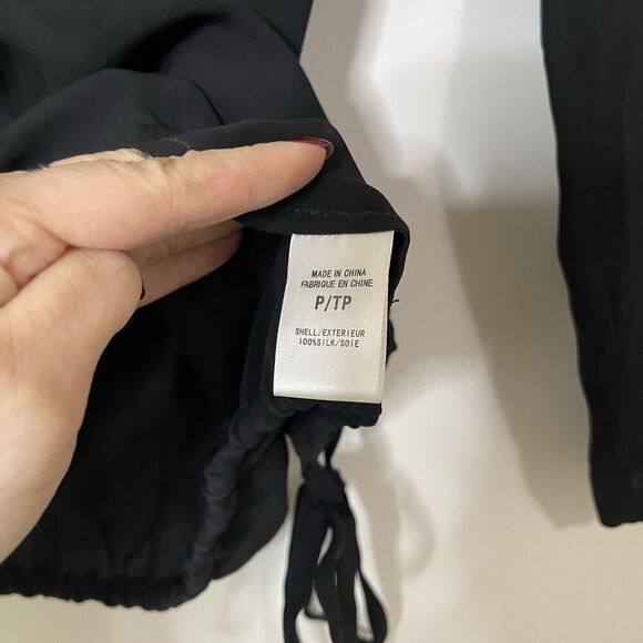 THEORY black long sleeve drawstring hem silk blouse top size XS - Picture 5 of 6